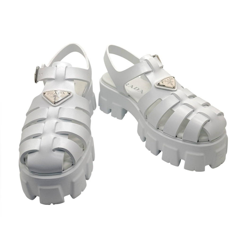 Prada White Chunky Platform Fisherman Sandals